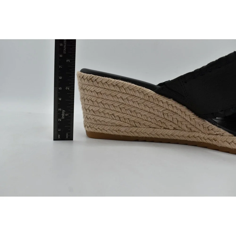 Sofft Women 9.5 Indie Black Leather Crisscross Espadrille Wedge Sandals Shoes